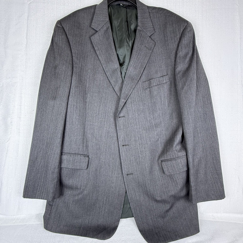 Jos. A. Bank Blazer Mens 48 X Grey Herringbone 100% Wool & Two Button Jacket